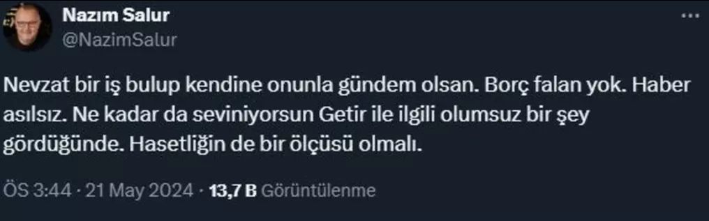 Getir ve Yemeksepeti arasında borç tartışması: Nevzat Aydın ve Nazım Salur sosyal medyada atıştı Getir ve Yemeksepeti arasında borç tartışması: Nevzat Aydın ve Nazım Salur sosyal medyada atıştı - 2. Resim