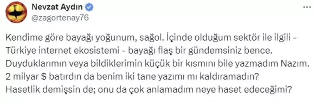 Getir ve Yemeksepeti arasında borç tartışması: Nevzat Aydın ve Nazım Salur sosyal medyada atıştı Getir ve Yemeksepeti arasında borç tartışması: Nevzat Aydın ve Nazım Salur sosyal medyada atıştı - 4. Resim