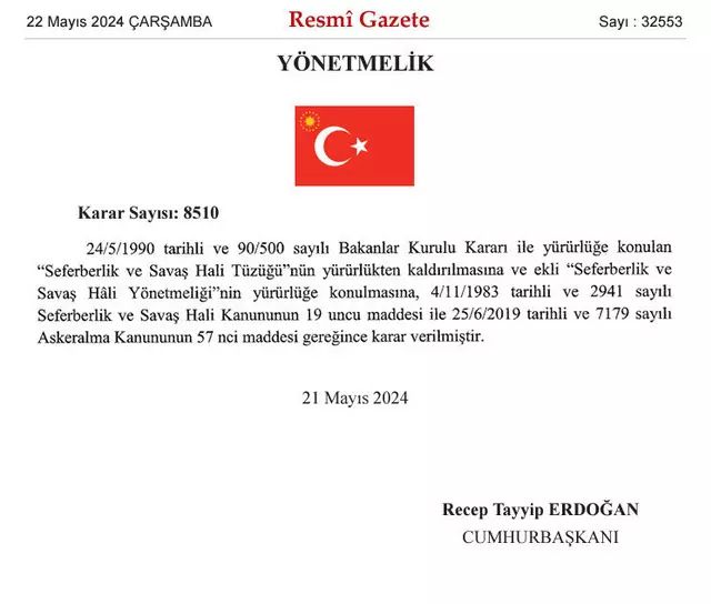 Seferberlik için 24 yıl sonra yeni dönem! Erdoğan'ın imzası ile Resmi Gazete'de yayımlandı - 1. Resim