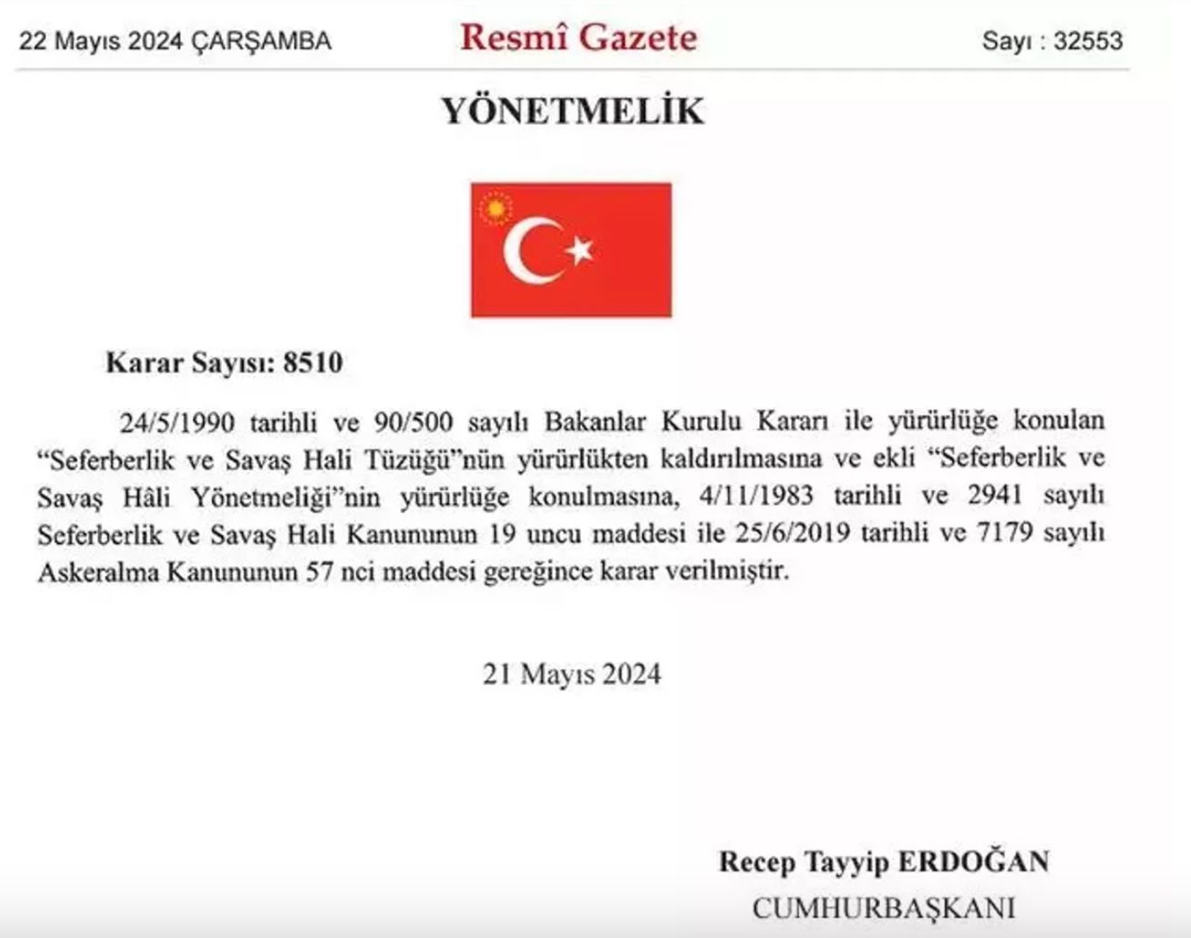 Seferberlik ilan etme yetkisi parlamenter sistemde olan bakanlar kurulundan alınarak Cumhurbaşkanı'na verildi - 1. Resim