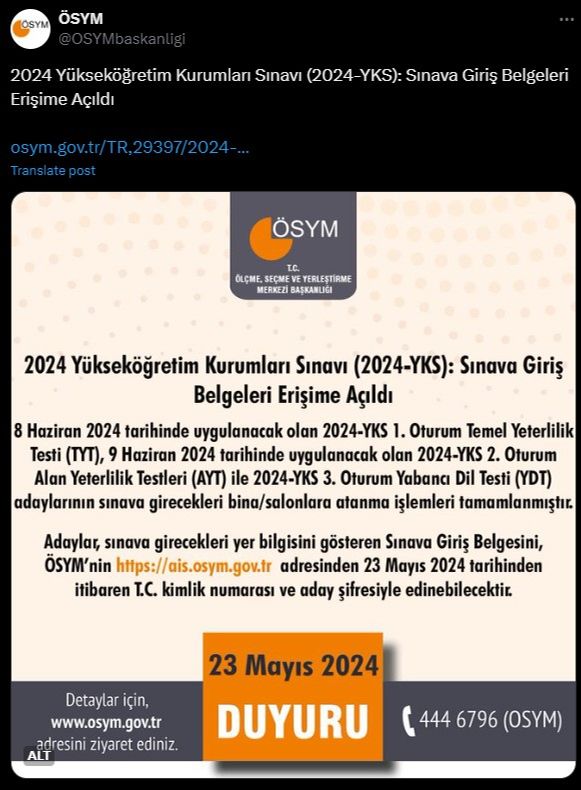 2024 YKS sınav giriş yeri belgeleri bugün (23 Mayıs) itibarıyla yayınlandı 2024 YKS sınav giriş yeri belgeleri bugün (23 Mayıs) itibarıyla erişime açıldı - 1. Resim