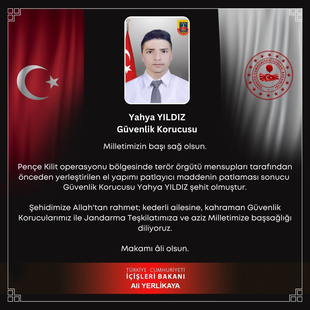 Pençe-Kilit'ten acı haber! İçişleri Bakanlığından baş sağlığı mesajı Pençe-Kilit'ten acı haber! İçişleri Bakanlığından baş sağlığı mesajı - 1. Resim