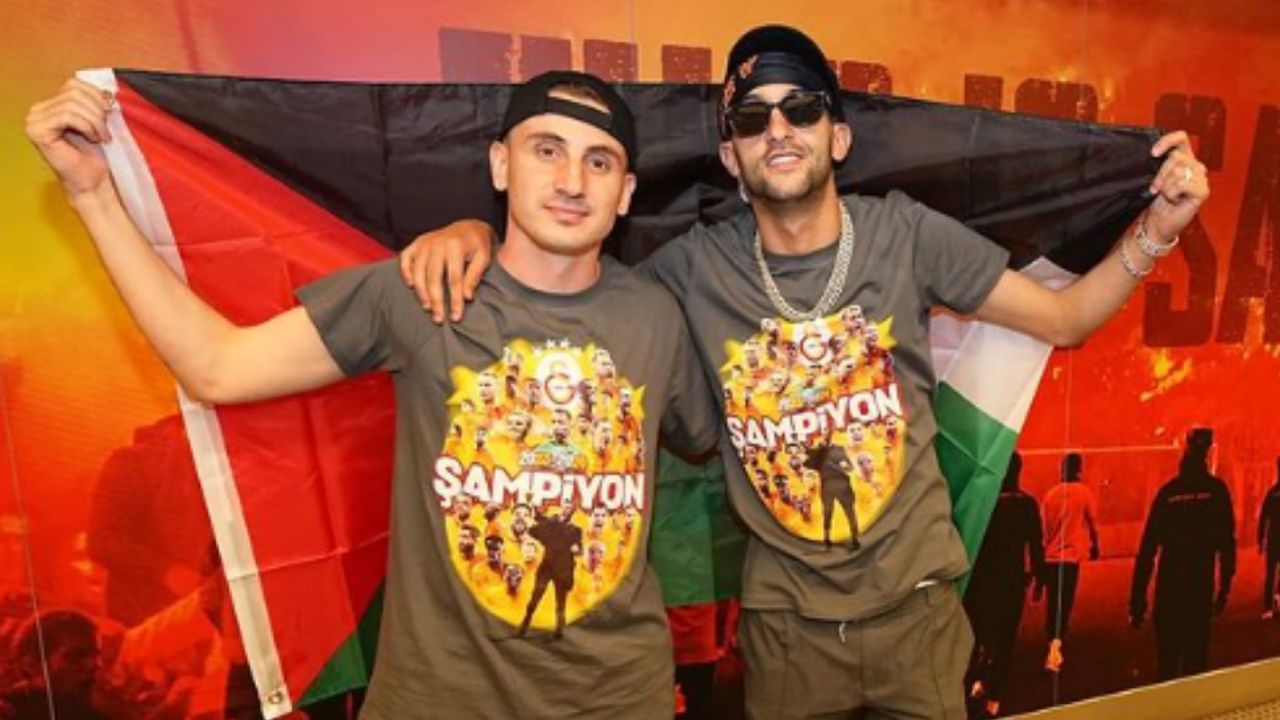Galatasaraylı futbolcular Gazze&#039;yi unutmadı! Ziyech ve Kerem&#039;den kutlamalarda Filistin bayrağı