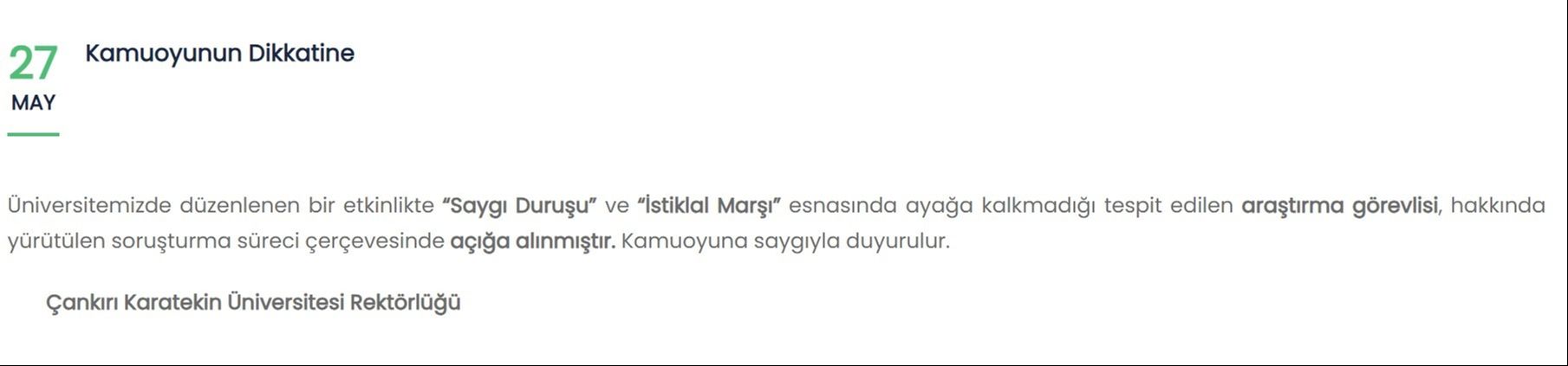 İstiklal Marşı okunurken ayağa kalkmayan araştırma görevlisi açığa alındı İstiklal Marşı okunurken ayağa kalkmayan araştırma görevlisi açığa alındı - 1. Resim