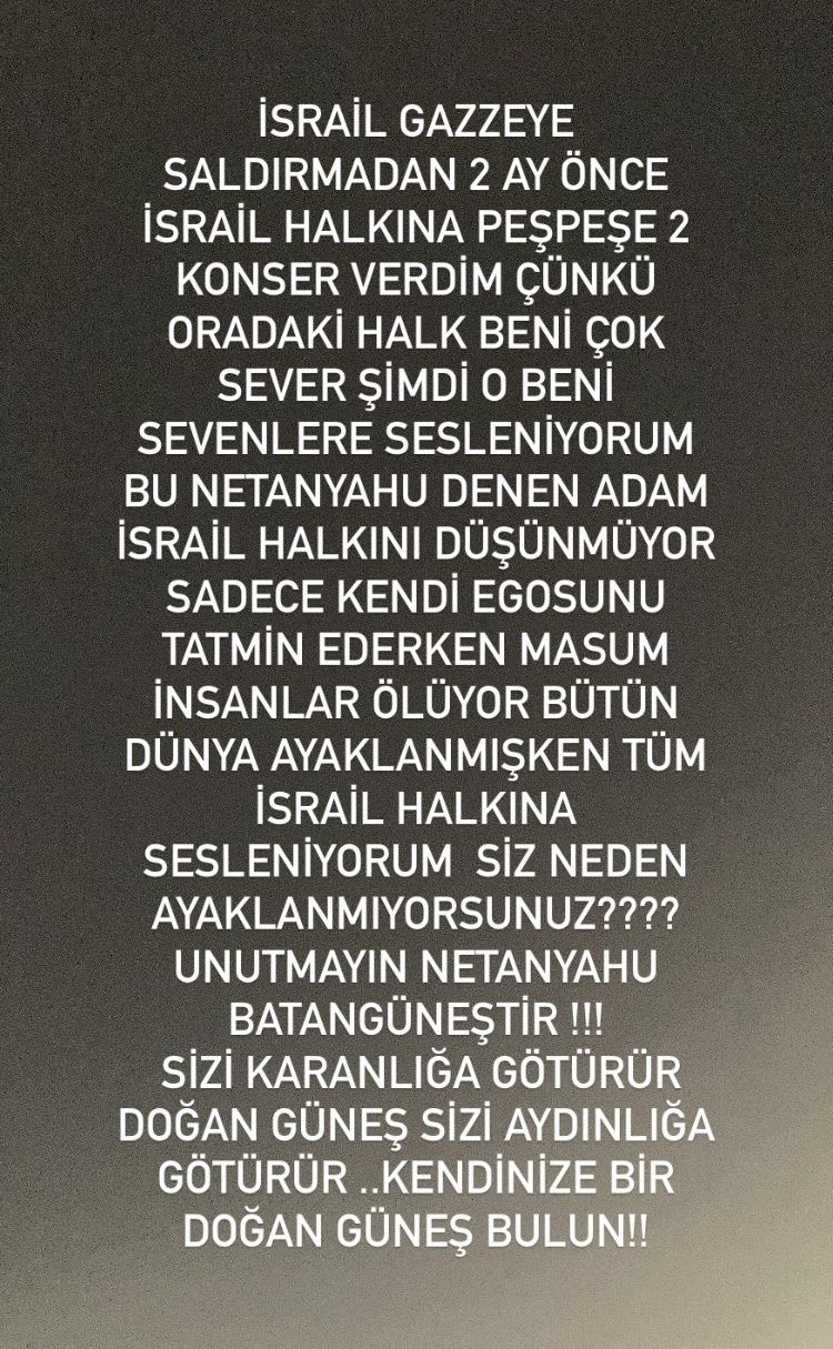 İbrahim Tatlıses, İsrailli hayranlarına seslendi! Netanyahu'ya sert sözlerle yüklendi İbrahim Tatlıses, İsrailli hayranlarına seslendi! Netanyahu'ya sert sözlerle yüklendi - 1. Resim
