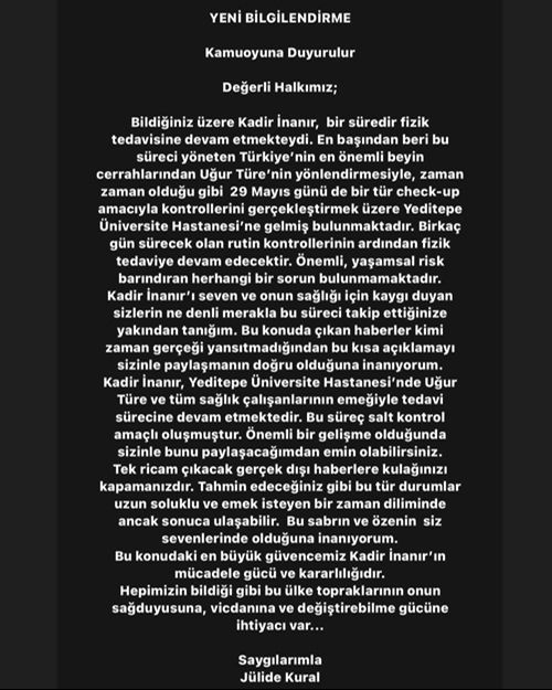 Yeniden hastaneye kaldırılan Kadir İnanır'dan haber var! Jülide Kural’dan açıklama geldi Yeniden hastaneye kaldırılan Kadir İnanır'dan haber var! Jülide Kural’dan açıklama geldi - 2. Resim