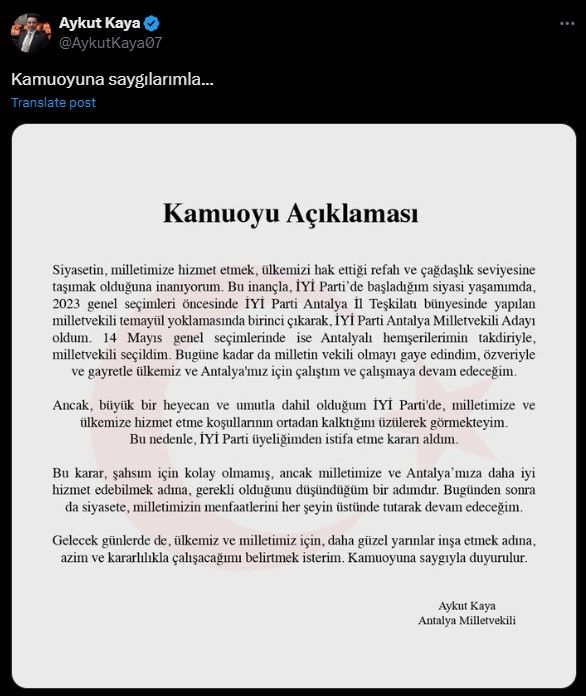 Partiden istifa eden Aykut Kaya, 2021 yılında İYİ Parti'ye katıldı - 1. Resim