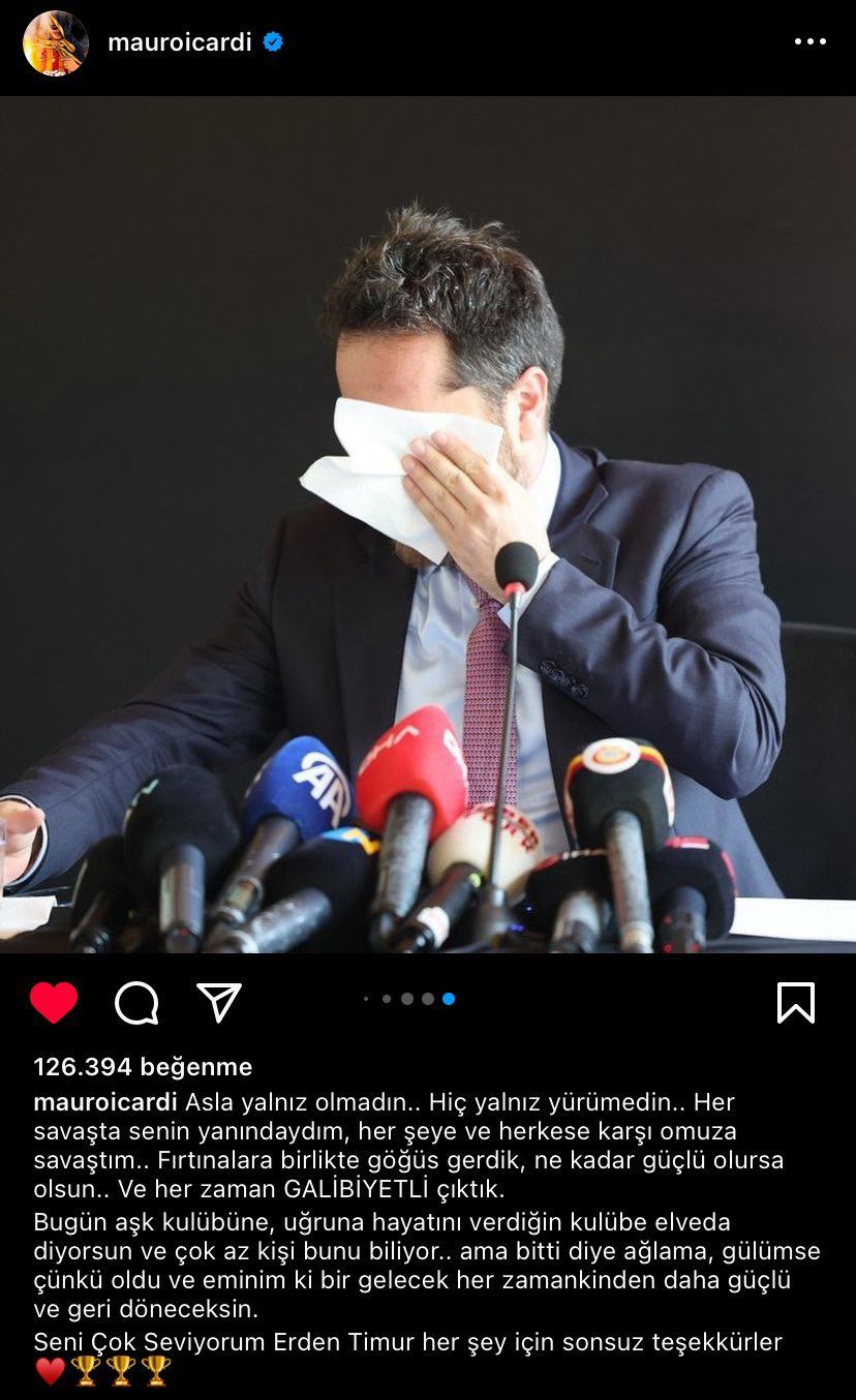 İcardi'den Erden Timur'a duygusal veda! 'Her savaşta seninle omuz omuzaydık' İcardi'den Erden Timur'a duygusal veda! ' Her savaşta senle omuz omuzaydık' - 1. Resim