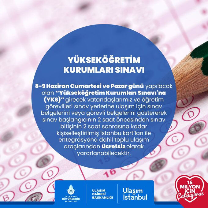 YKS sınavına girecek olan öğrencilere toplu taşıma araçları, 8-9 Haziran tarihlerinde ücretsiz olacak YKS sınavına girecek olan öğrencilere ulaşım, 8-9 Haziran tarihlerinde ücretsiz olacak - 1. Resim