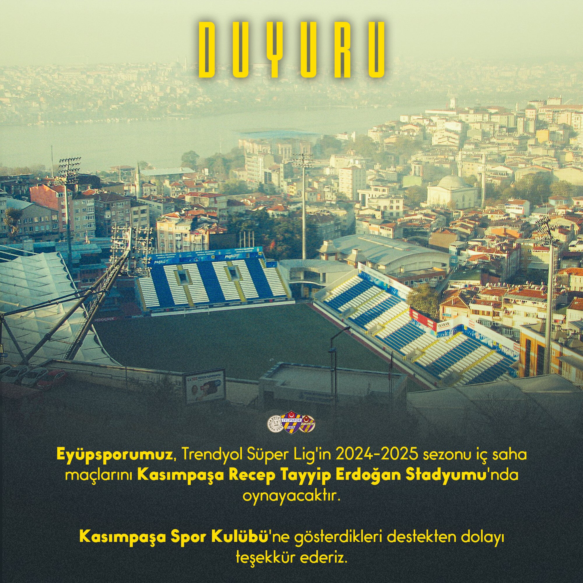 Süper Lig'in yeni takımı Eyüpspor'un maçlarını oynayacağı stadyum açıklandı - 1. Resim