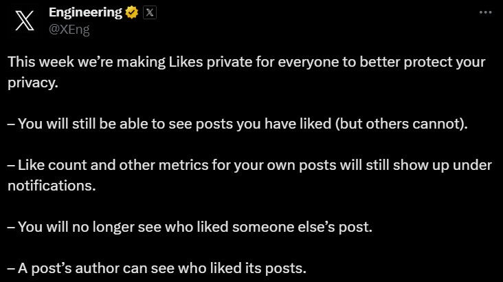 Twitter (X) beğenileri gizleme özelliğinin ardından kullanıcılar "beğeniler gözükmüyor" paylaşımında bulundu Twitter (X) beğenileri gizleme özelliğinin ardından kullanıcılar "beğeniler gözükmüyor" paylaşımında bulundu - 1. Resim
