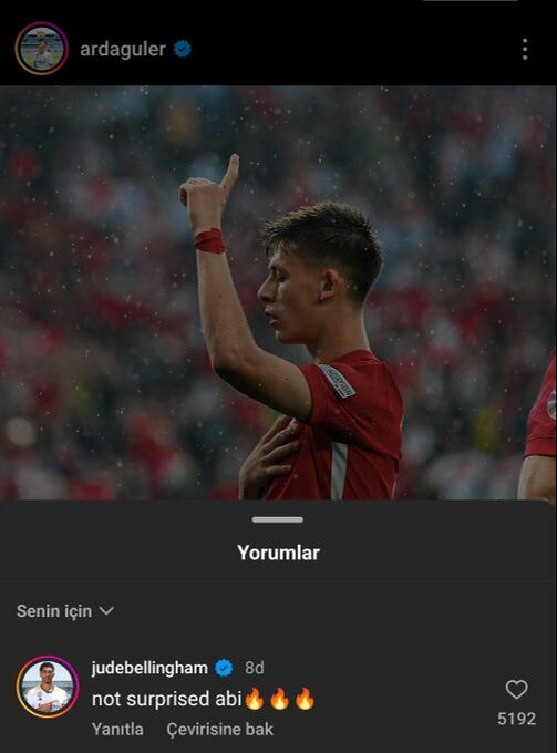 Arda Güler'in paylaşımına Bellingham'dan yorum! 'Hiç şaşırmadım abi' Arda Güler'in paylaşımına Bellingham'dan yorum! 'Hiç şaşırmadım abi' - 1. Resim