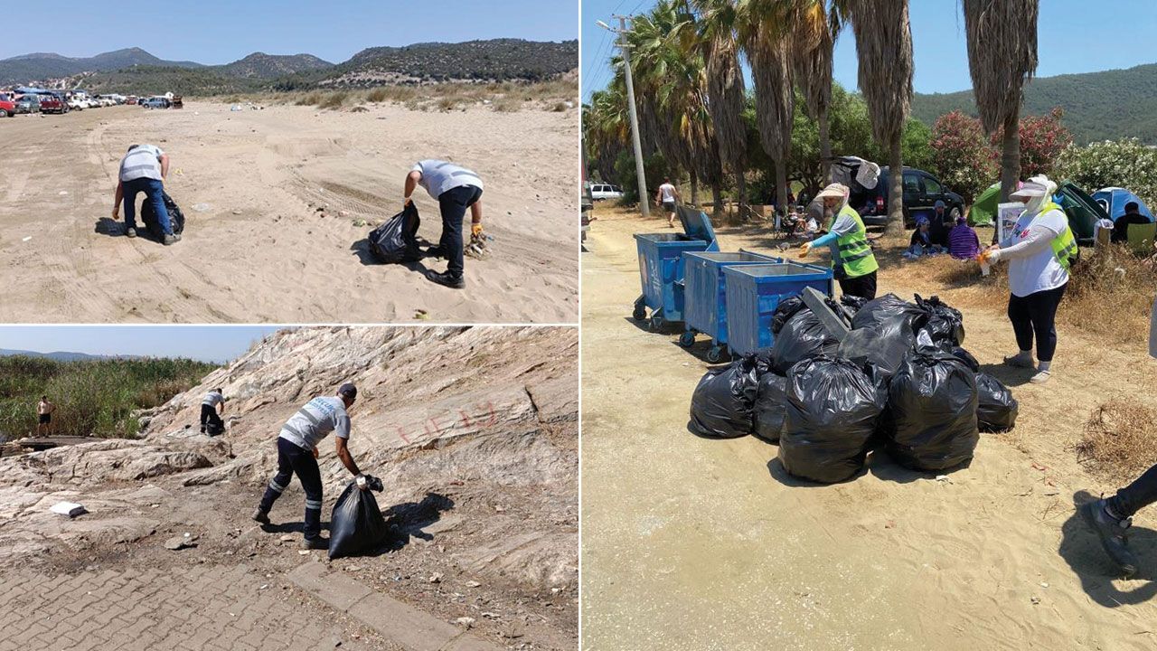 Tatilciler İzmir Selçuk sahillerini çöplüğe çevirdi! Temizlik ekipleri seferber oldu
