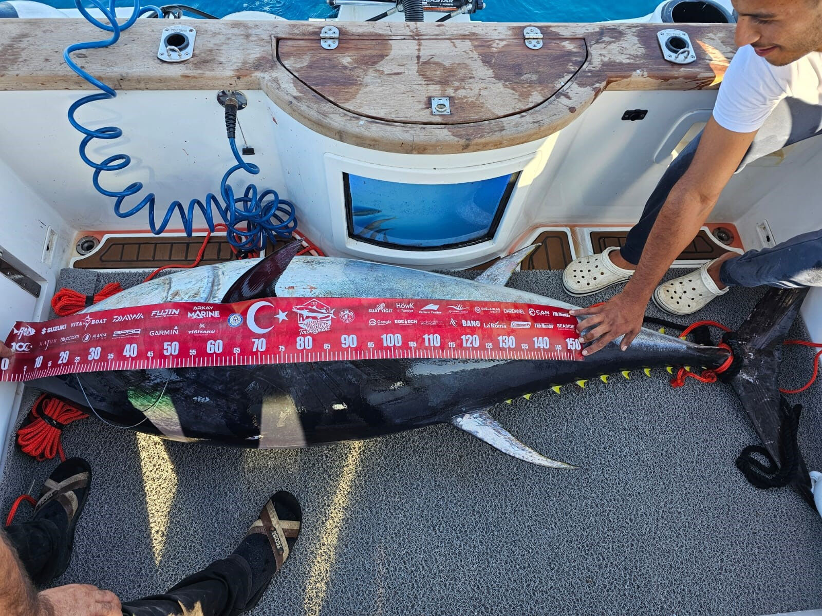 4 kişi 1 saatte zor yakaladı! 154 kiloluk devasa orkinos usta balıkçıları böyle terletti - 1. Resim