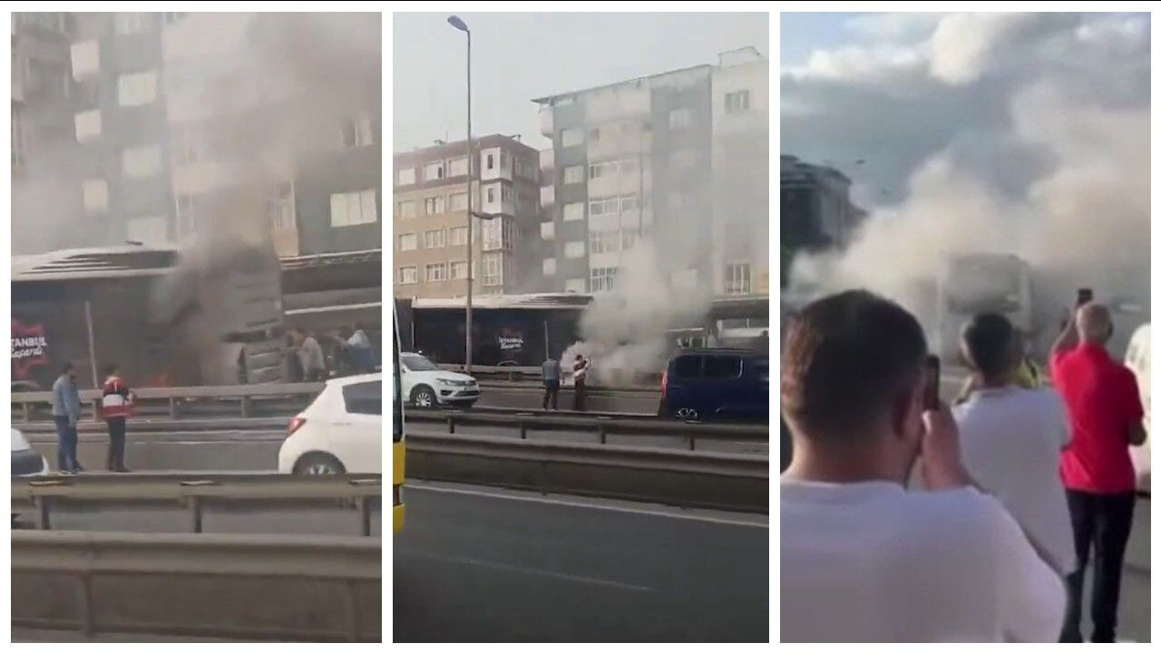 Metrobüste bir günde ikinci yangın paniği! Yolcular tahliye edildi, seferler durdu Metrobüste bir günde ikinci yangın paniği! Yolcular tahliye edildi, seferler durdu - 1. Resim