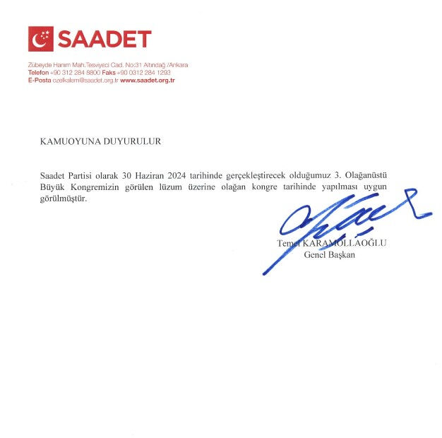 Saadet Partisi olağanüstü kongresi ertelendi - 1. Resim