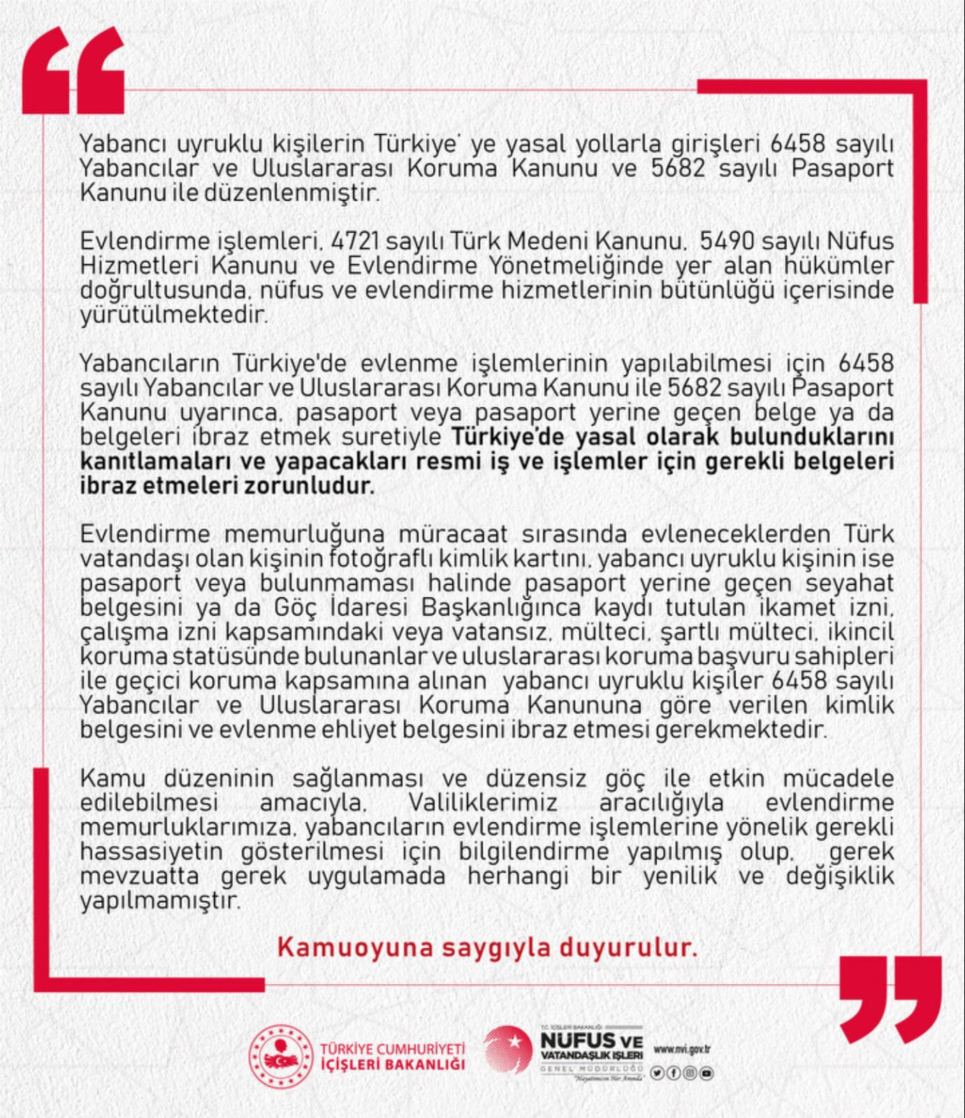 'Yabancı uyruklular için yeni evlilik zorunluluğu' iddialarına Bakanlıktan açıklama - 1. Resim