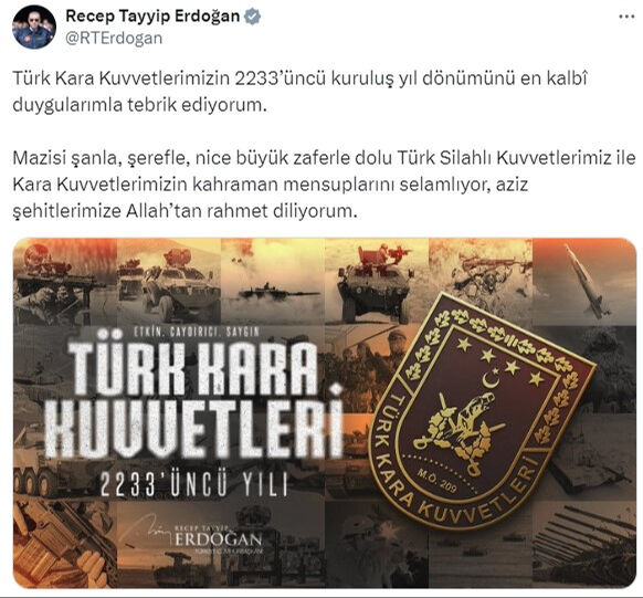 Cumhurbaşkanı Erdoğan Türk Kara Kuvvetleri'nin kuruluşunun 2233. yılı kutladı - 1. Resim