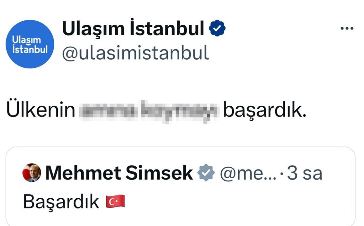 Mehmet Şimşek'in 'Başardık' paylaşımına küfürlü cevap veren Ulaşım A.Ş. özür diledi - 1. Resim