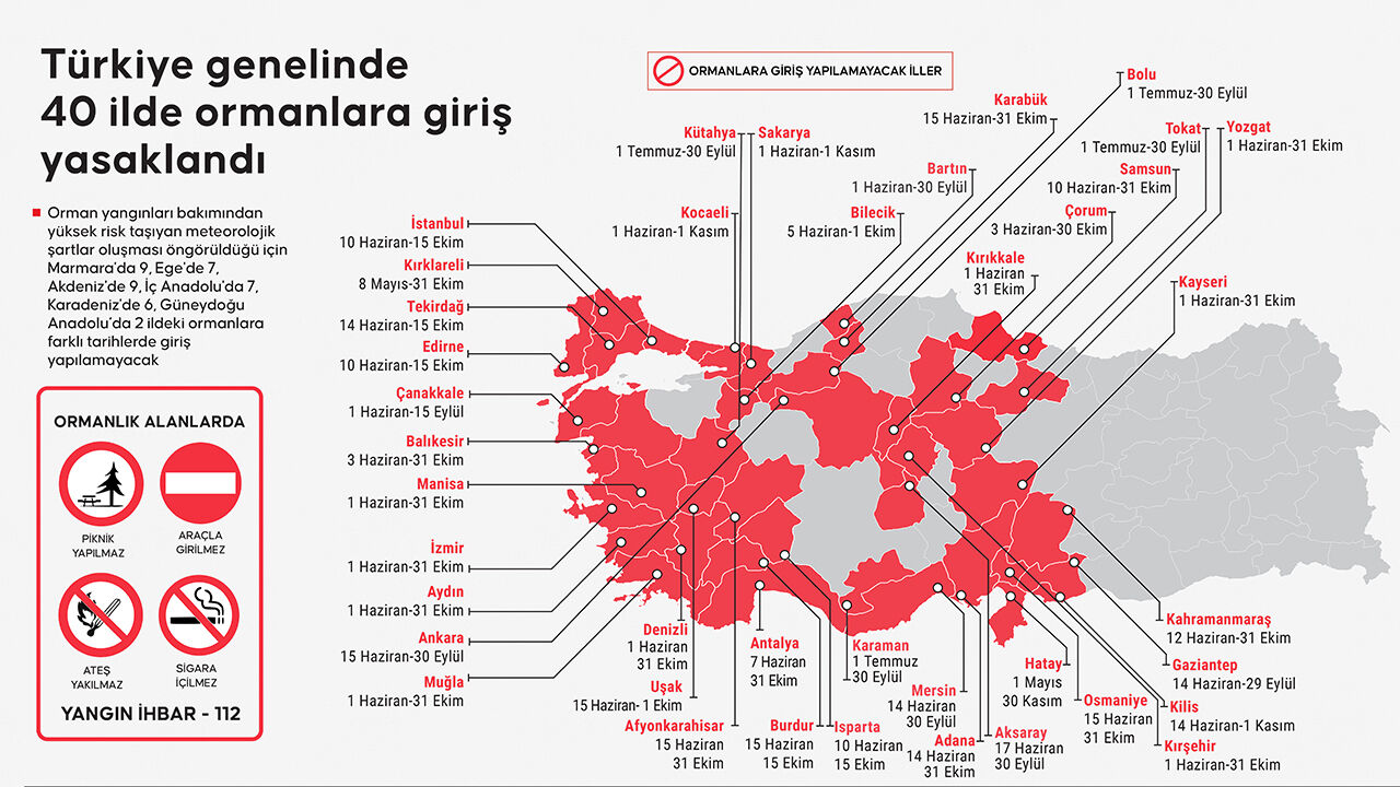 Orman yangınları nedeniyle Türkiye genelinde 40 ilde ormanlara giriş yasaklandı - 1. Resim