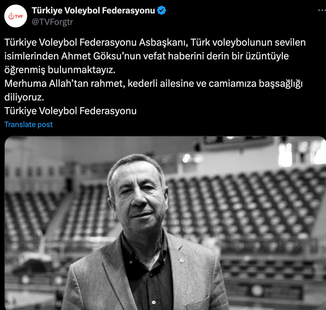 Türkiye Voleybol Federasyonu Asbaşkanı Ahmet Göksu’nun cenazesi 30 Haziran Pazar günü defnedilecek Türkiye Voleybol Federasyonu Asbaşkanı Ahmet Göksu’nun cenazesi 30 Haziran Pazar günü defnedilecek - 1. Resim