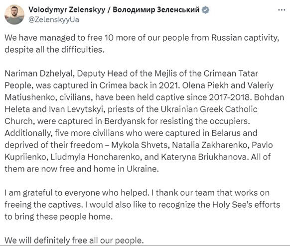 Zelenskiy Rusya'nın 10 Ukraynalı rehineyi serbest bıraktığını açıkladı Zelenskiy Rusya'nın 10 Ukraynalı rehineyi serbest bıraktığını açıkladı - 2. Resim