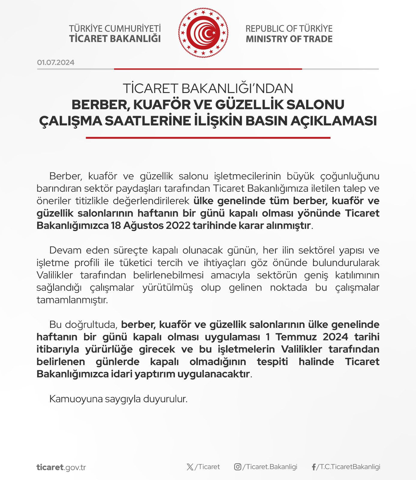 Kuaförler ve berberlerin kapalı olacağı gün Valilikler tarafından netleştirilecek Kuaförler ve berberlerin kapalı olacağı gün Valilikler tarafından netleştirilecek - 1. Resim