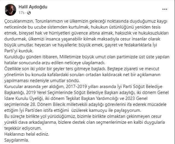 İyi Parti'den istifa eden Halil Aydoğdu, 2019'da Bilecik Söğüt Belediye Başkan adayı olmuştu fakat seçilememişti - 1. Resim