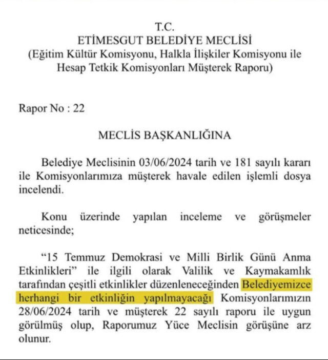 Etimesgut Belediyesi'nden tartışma çıkaracak karar: 15 Temmuz'da program yapmayacak Etimesgut Belediyesi'nden tartışma çıkaracak karar! - 1. Resim