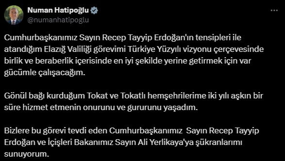 Tokat Valisi Numan Hatipoğlu, 10 Temmuz Resmi Gazete kararıyla Elazığ Valiliğine atandı - 3. Resim
