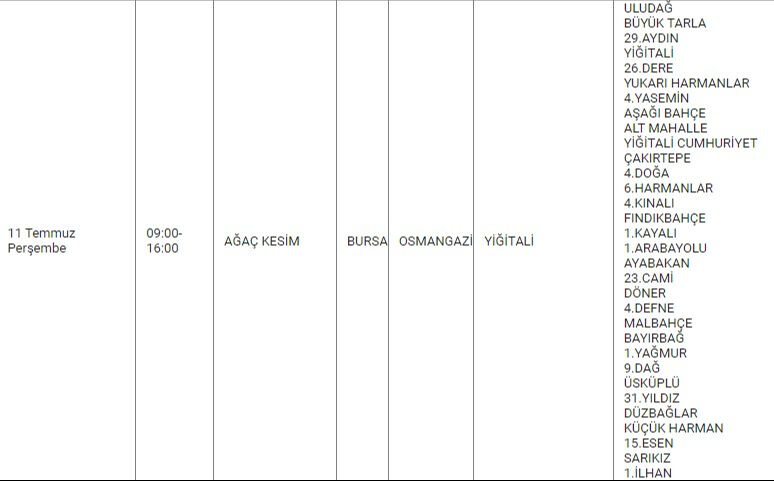 11 Temmuz Bursa Osmangazi'nin Çekirge ve Hamzabey sokaklarında elektrik kesintisi 13.00'te sona erecek - 1. Resim