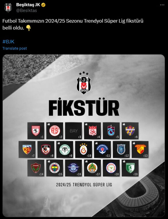 2024-25 Süper Lig fikstürüne göre Beşiktaş - Samsunspor maçı 1. haftada oynanacak 2024-25 Süper Lig fikstürüne göre Beşiktaş - Samsunspor maçı 1. haftada oynanacak - 1. Resim