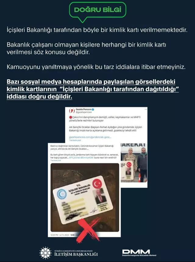 İletişim Başkanlığı'ndan 'İçişleri Bakanlığı kimlik kartı dağıtıyor' iddiasına yalanlama - 1. Resim