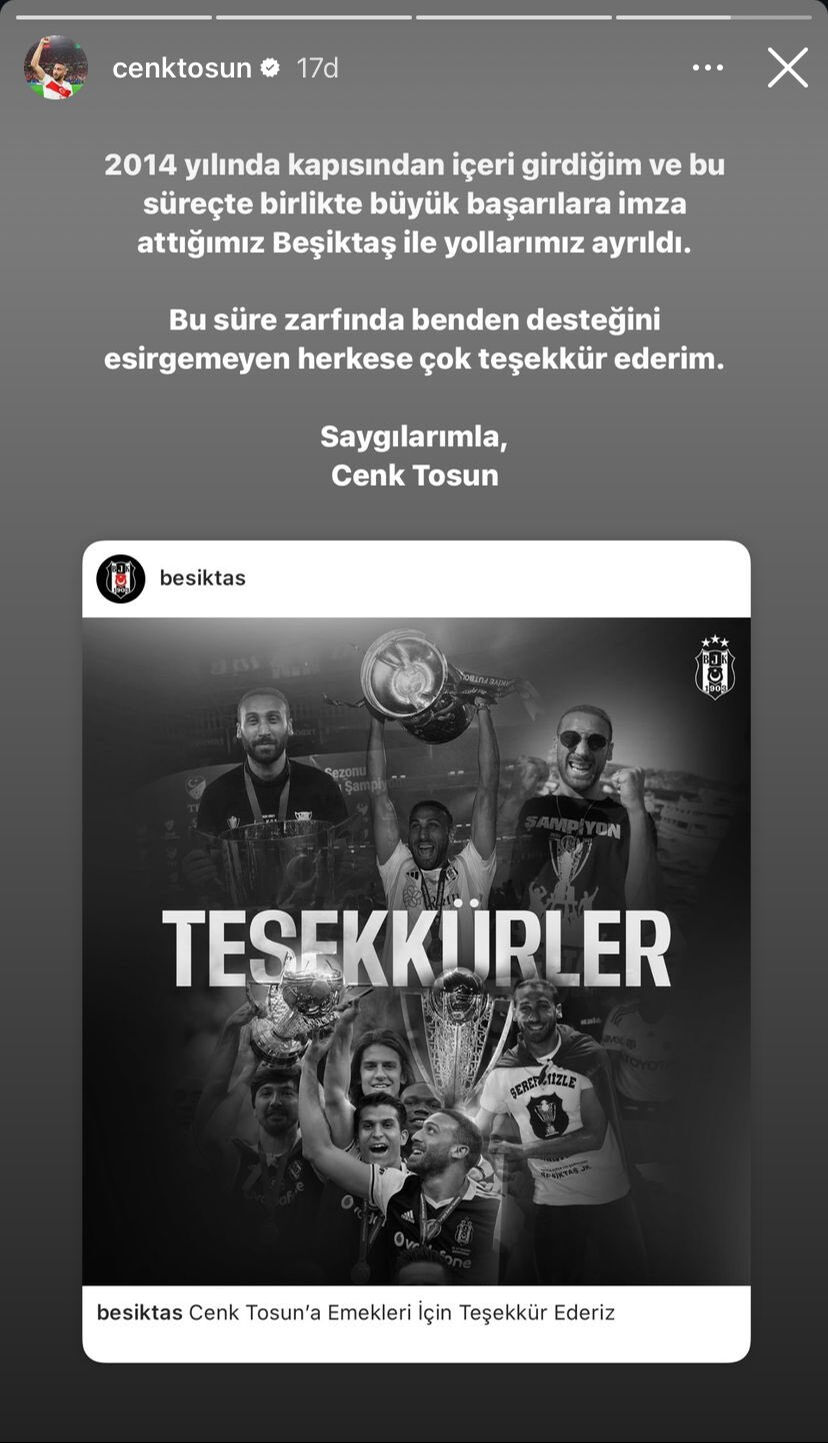 Fenerbahçe'ye transfer olan Cenk Tosun'dan Beşiktaş'a veda mesajı - 1. Resim