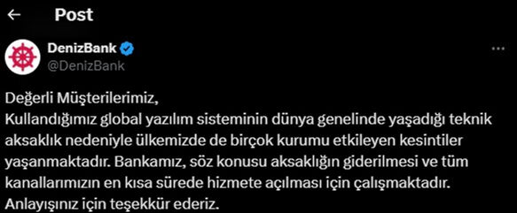 19 Temmuz Denizbank mobil uygulamasında bağlantı sorunu yaşanarak çöktü mü sorularına neden oldu 19 Temmuz günü sabah saatlerinde Denizbank mobil uygulamasında bağlantı sorunu yaşandı - 2. Resim