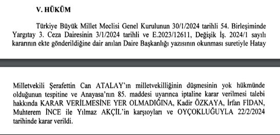 AYM’den Can Atalay kararı: Vekilliğinin düşürülmesi yok hükmündedir AYM'den Can Atalay kararı! Vekilliğinin düşürülmesi 'yok hükmünde' - 1. Resim