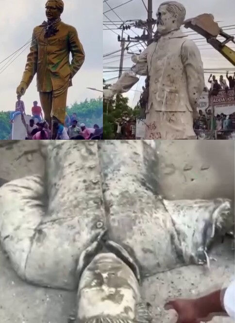 Başbakan kaçtı, geride onlarca can kaybı var! Bangladeş'te halk kurucu Muciburrahman'ın heykellerini yıkıyor - 1. Resim