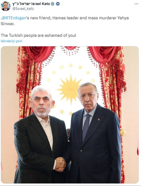 İsrailli Bakan Katz'dan skandal paylaşım! Photoshoplu fotoğrafla Erdoğan'ı hedef aldı - 1. Resim