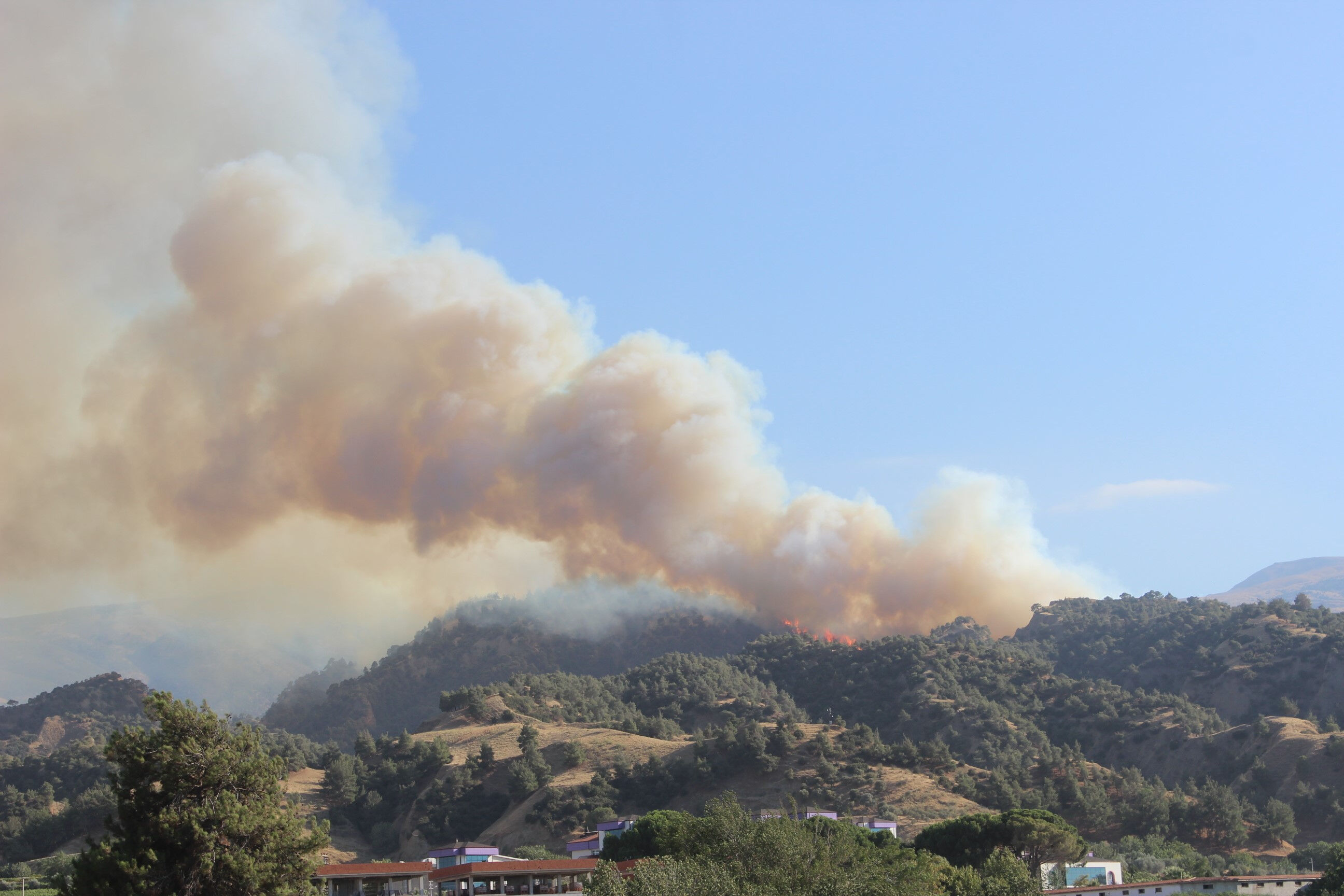 Manisa Salihli'de dün başlayan orman yangını sürüyor! Ekipler teyakkuz halinde Manisa'da orman yangını çıktı! Alevlerle amansız mücadele 8 saattir sürüyor - 1. Resim