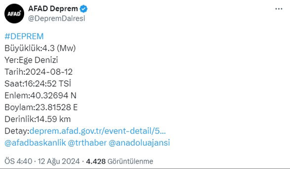 4.3'lük deprem! AFAD ilk verileri açıkladı 4.3'lük deprem! AFAD ilk verileri açıkladı - 1. Resim