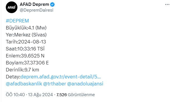 Sivas'ta 4.1'lik deprem! İşte ilk veriler Sivas'ta 4.1'lik deprem - 1. Resim