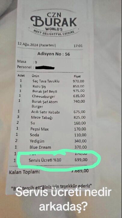 CZN Burak'ın restoranındaki servis ücretine tepki yağdı! CZN Burak'ın restoranındaki servis ücretine tepki yağdı! - 3. Resim