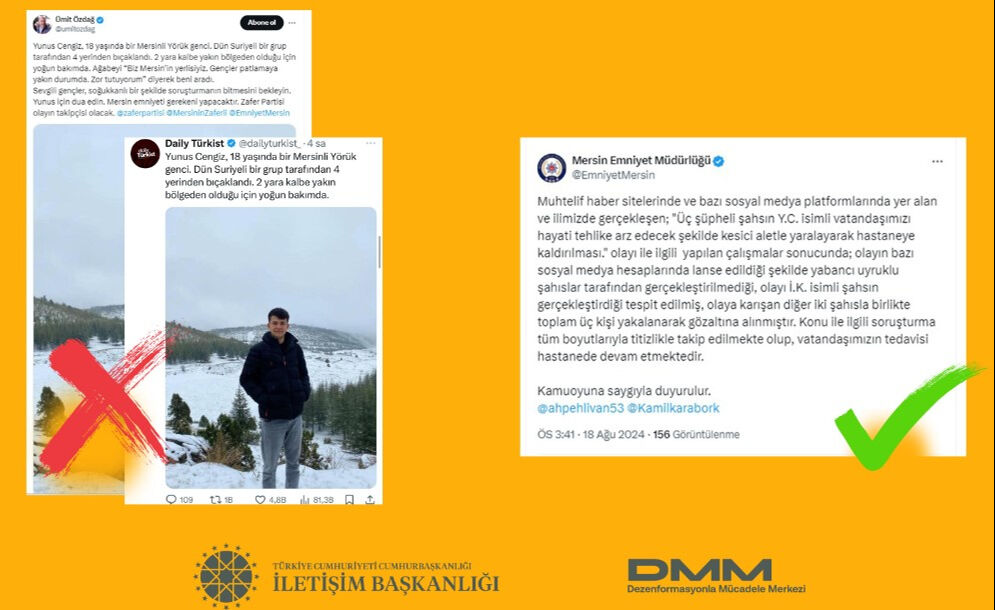 'Suriyeli grup Mersinli Türk gencini mi bıçakladı' iddiası... İletişim Başkanlığı'ndan 'Yunus Cengiz' açıklaması - 1. Resim