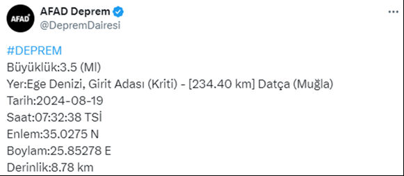 Ege Denizi Girit Adası'ndaki deprem Muğla'nın Datça ilçesini salladı - 1. Resim