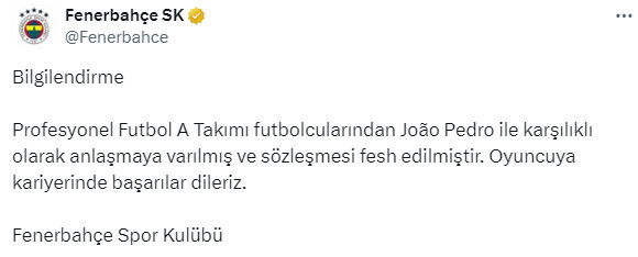 Fenerbahçe'den João Pedro açıklaması! Resmen duyurdular - 1. Resim