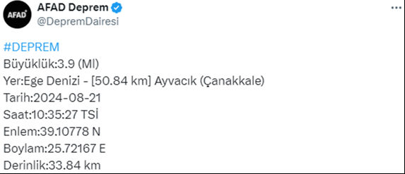 Ege Denizi'ndeki deprem Çanakkale Ayvacık açıklarında da hissedildi - 2. Resim