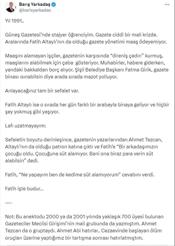 Barış Yarkadaş ile Fatih Altaylı birbirine girdi: Millete maaşını vermezdi, kedisine süt alamamaktan dertlenirdi Barış Yardaş ile Fatih Altaylı birbirine girdi: Millete maaşını vermezdi, kedisine süt alamamaktan dertlenirdi - 1. Resim