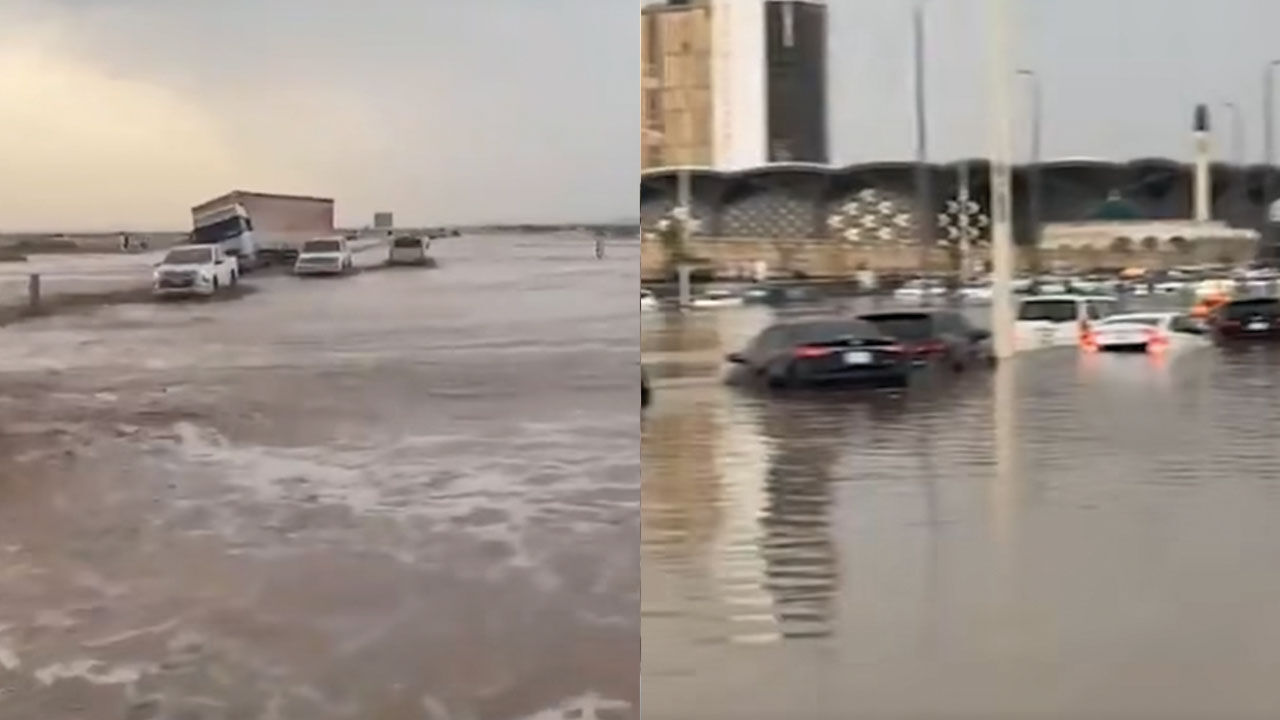 Suudi Arabistan sokakları devam eden sağanak yağmurlar nedeniyle göle döndü - 1. Resim