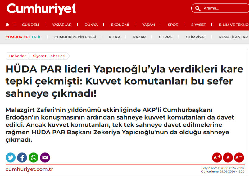 Cumhuriyet'in Cumhurbaşkanı Erdoğan hakkındaki haberine yalanlama - 1. Resim