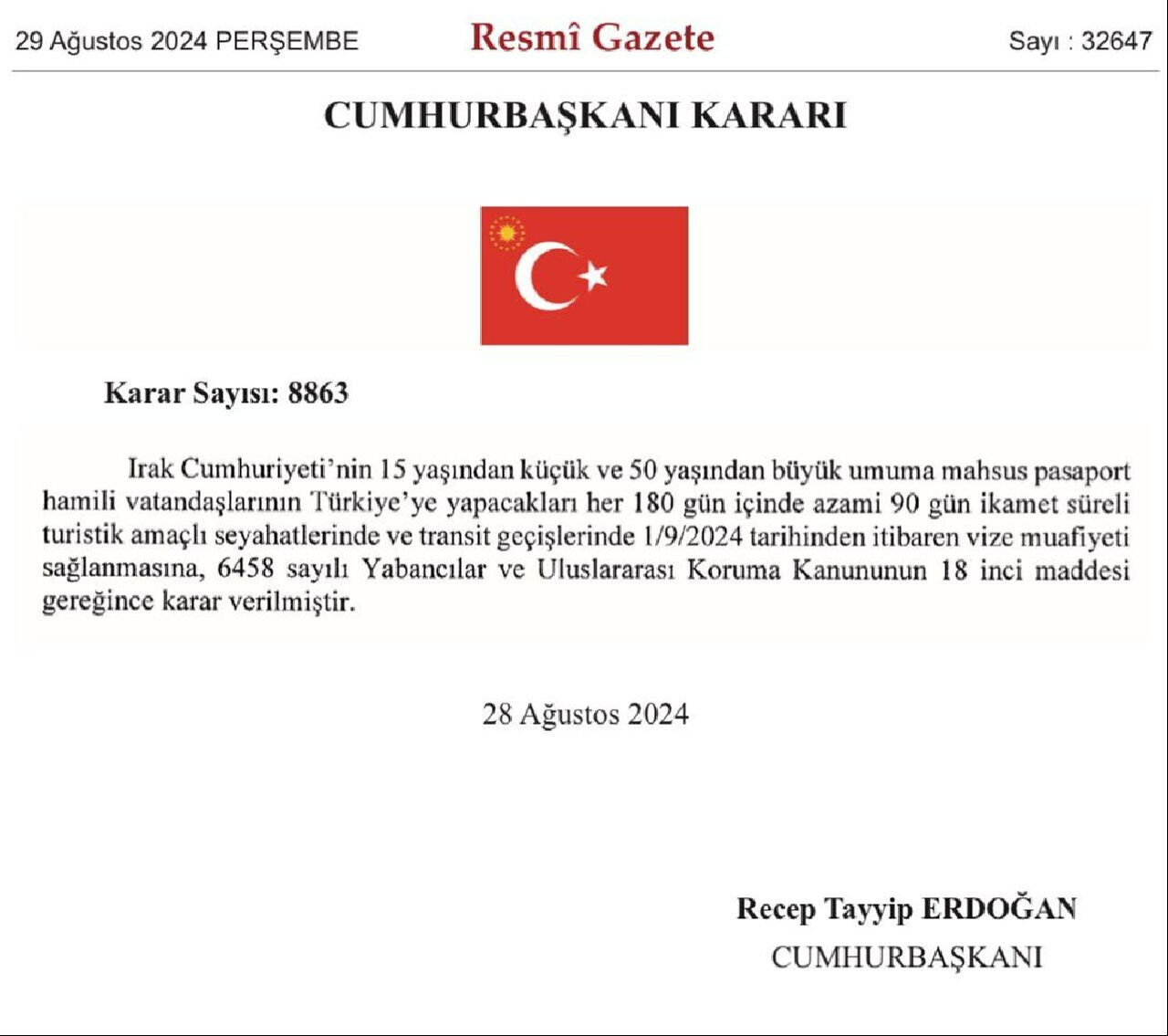 Resmi Gazete'de yayımlandı!  Iraklılara vize muafiyeti kararı - 1. Resim